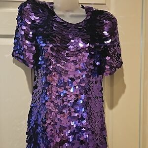 OLEG CASSINI Purple Silver Dollar  Sequin Dress Size 6. STUNNING